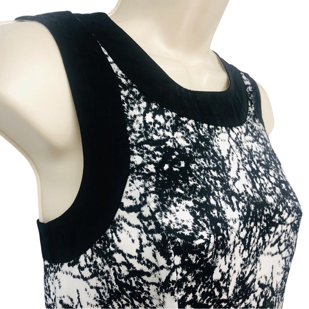 Kensie Black White graphic Print Sleeveless Fit & fFare Dress Black Accent Trim - Picture 14 of 16